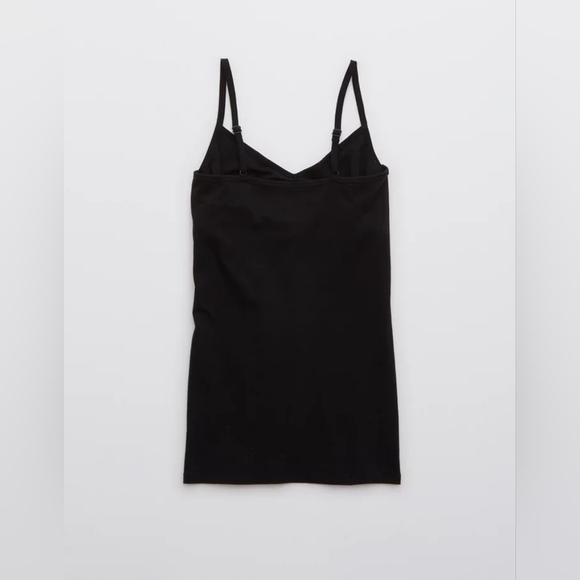 NWT Aerie V Neck Tank Top True Black XS With Shelf Bra - Picture 4 of 5